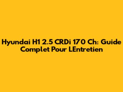 Hyundai H1 2.5 CRDi 170 Ch: Guide Complet Pour L'Entretien