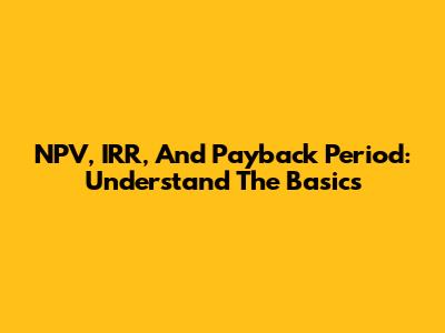 NPV, IRR, And Payback Period: Understand The Basics