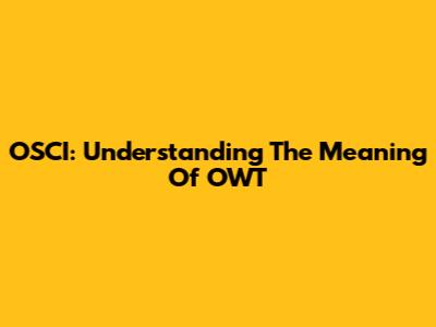 OSCI: Understanding The Meaning Of OWT