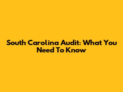 South Carolina Audit: What You Need To Know
