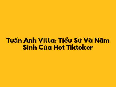 Tuấn Anh Villa: Tiểu Sử Và Năm Sinh Của Hot Tiktoker